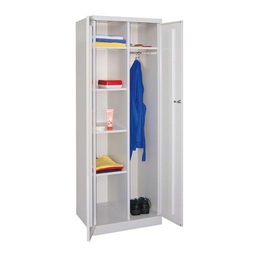 [042547] Armario de limpieza metálico con 2 puertas, cerradura y hueco para escoba - Dim.: 600x500x1800h mm - Gris ral 7035.