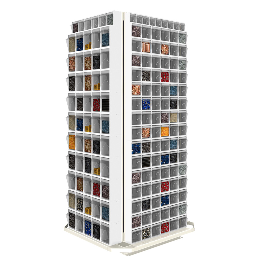 [042551] Expositor metálico giratorio con cajas con cajones Unibox - Dim.: 1100x1100x1865h mm - Gris ral 7035