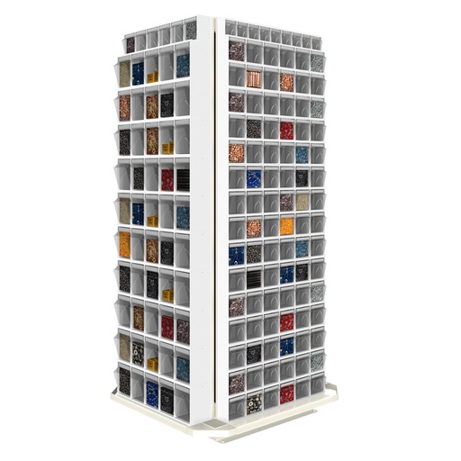 [042551] Expositor metálico giratorio con cajas con cajones Unibox - Dim.: 1100x1100x1865h mm - Gris ral 7035