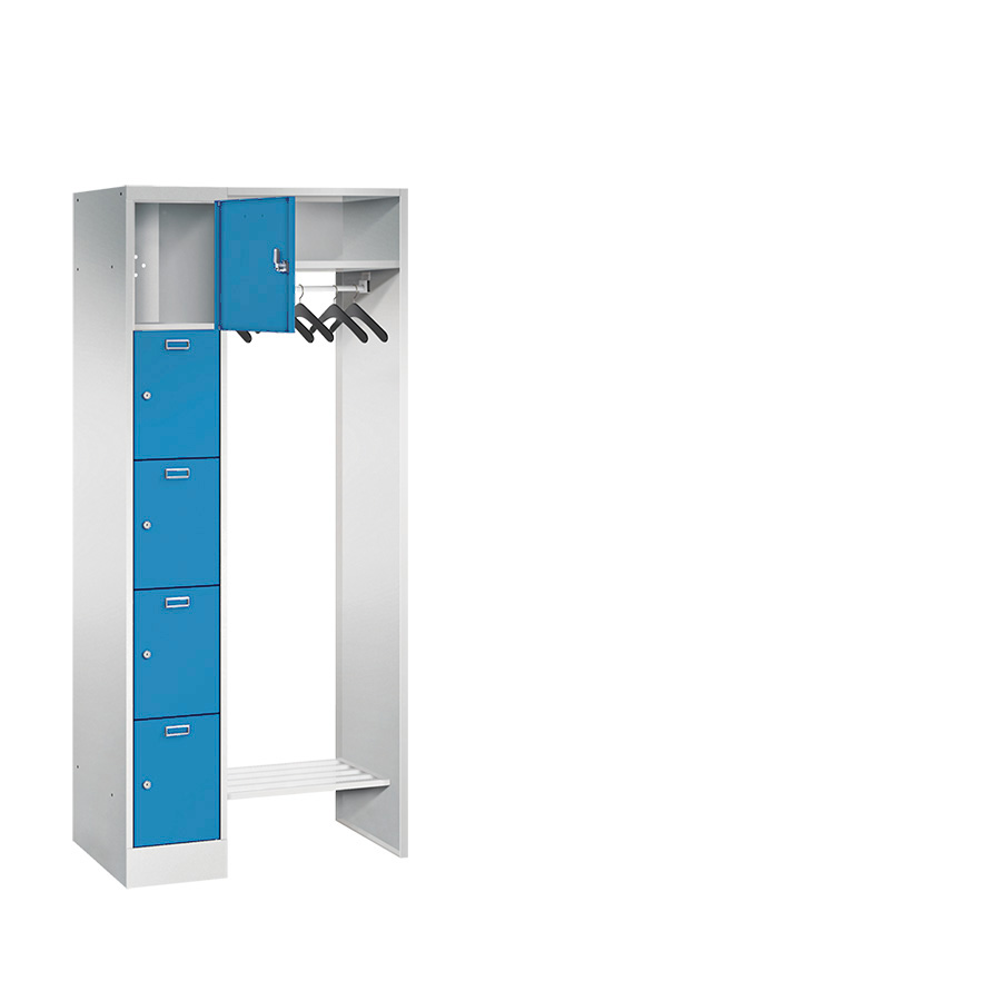 [042584] Consigna con 5 percheros y 5 puertas con cerradura de llave - Dim.: 750x500x1950h mm - Gris ral 7035 + Azul ral 5012