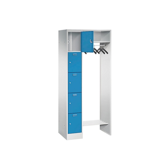 [042584] Consigna con 5 percheros y 5 puertas con cerradura de llave - Dim.: 750x500x1950h mm - Gris ral 7035 + Azul ral 5012