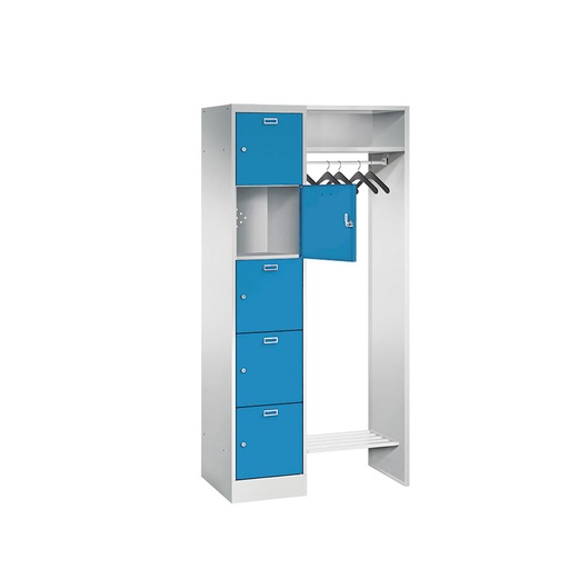 [042587] Consigna con 5 percheros y 5 puertas con cerradura de llave - Dim.: 850x500x1950h mm - Gris ral 7035 + Azul ral 5012