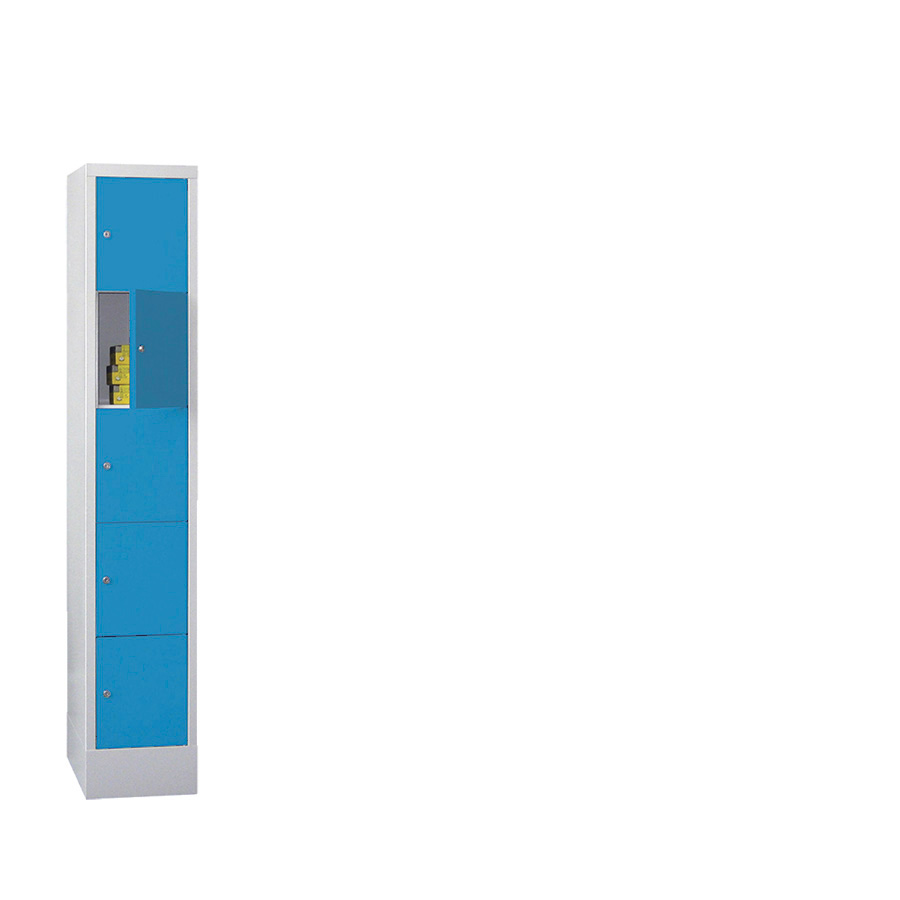 [042595] Consigna de 5 puertas con cerradura de llave - Dim.: 300x500x1850h mm - Gris ral 7035 + Azul ral 5012