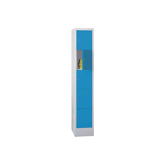 [042595] Consigna de 5 puertas con cerradura de llave - Dim.: 300x500x1850h mm - Gris ral 7035 + Azul ral 5012