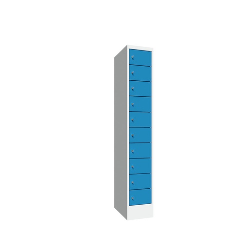 [042598] Consigna de 10 puertas con cerradura de llave - Dim.: 300x500x1850h mm - Gris ral 7035 + Azul ral 5012