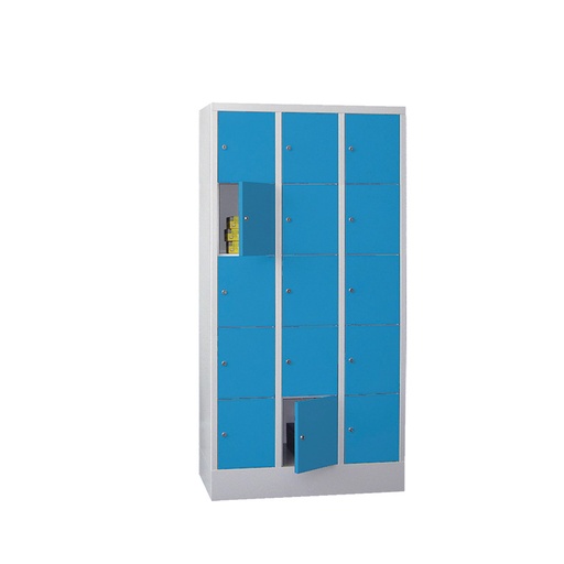 [042603] Consigna de 15 puertas con cerradura de llave - Dim.: 900x500x1850h mm - Gris ral 7035 + Azul ral 5012