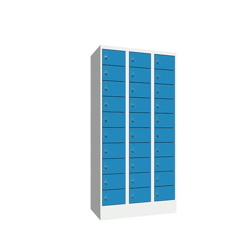 [042606] Consigna de 30 puertas con cerradura de llave - Dim.: 900x500x1850h mm - Gris ral 7035 + Azul ral 5012