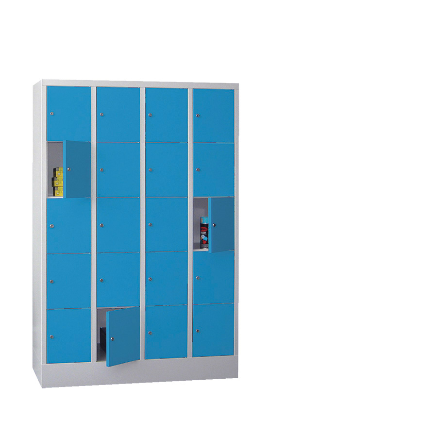 [042607] Consigna de 20 puertas con cerradura de llave - Dim.: 1200x500x1850h mm - Gris ral 7035 + Azul ral 5012