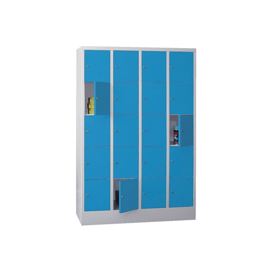 [042607] Consigna de 20 puertas con cerradura de llave - Dim.: 1200x500x1850h mm - Gris ral 7035 + Azul ral 5012