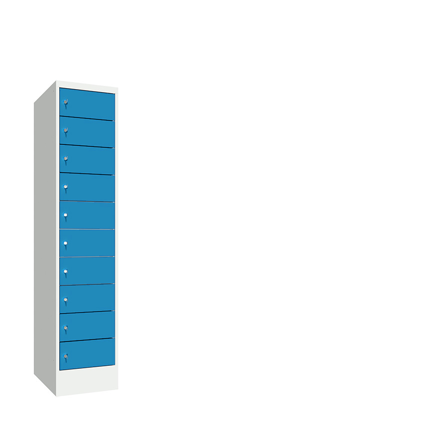 [042614] Consigna de 10 puertas con cerradura de llave - Dim.: 400x500x1850h mm - Gris ral 7035 + Azul ral 5012