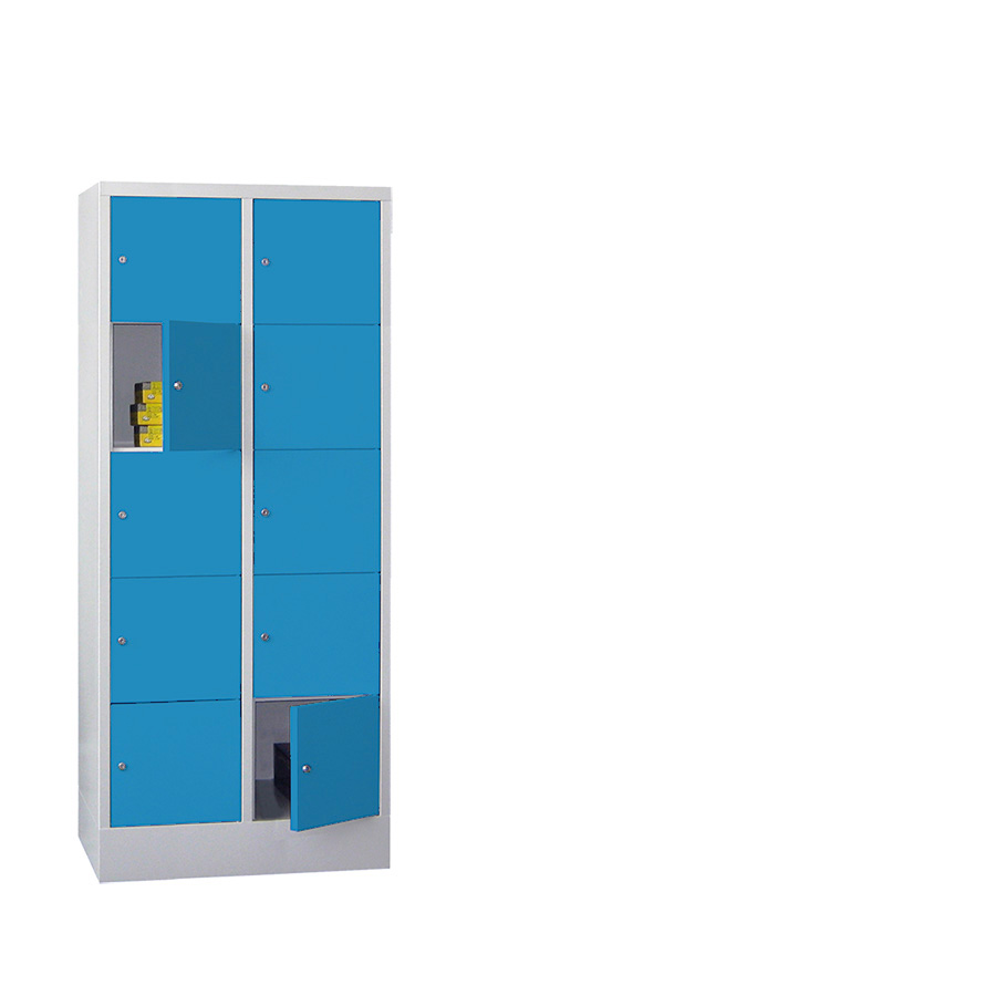 [042615] Consigna de 10 puertas con cerradura de llave - Dim.: 800x500x1850h mm - Gris ral 7035 + Azul ral 5012