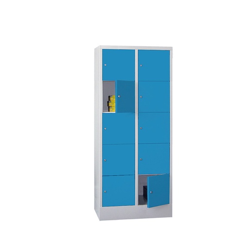 [042615] Consigna de 10 puertas con cerradura de llave - Dim.: 800x500x1850h mm - Gris ral 7035 + Azul ral 5012