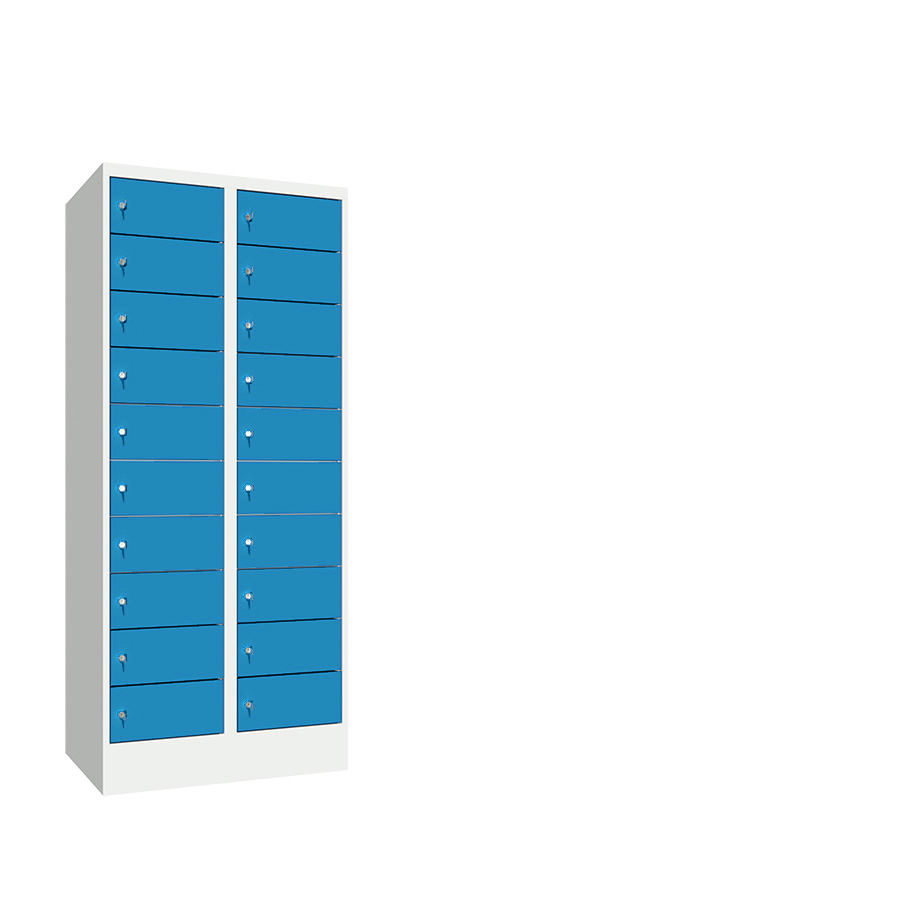 [042618] Consigna de 20 puertas con cerradura de llave - Dim.: 800x500x1850h mm - Gris ral 7035 + Azul ral 5012
