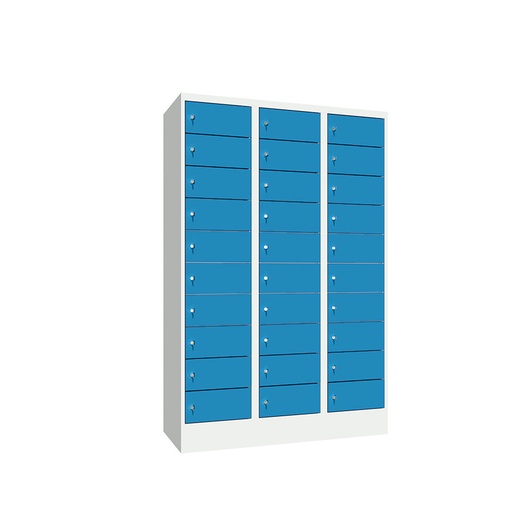 [042622] Consigna de 30 puertas con cerradura de llave - Dim.: 1200x500x1850h mm - Gris ral 7035 + Azul ral 5012