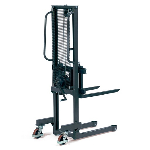 [042679] Apilador manual con manivela (ancho horquillas regulable de 150 a 690 mm) - Carga 500 kg - Elevación 1560 mm - Gris ral 7016