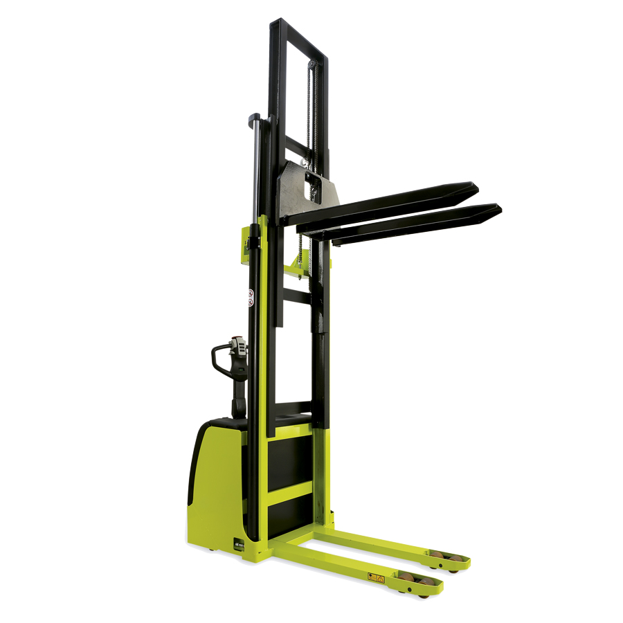 [042831] Apilador de triple elevación y tracción eléctrica con batería y cargador - Carga 1400 kg - Elevación 4200 mm - Verde Pantone 382C