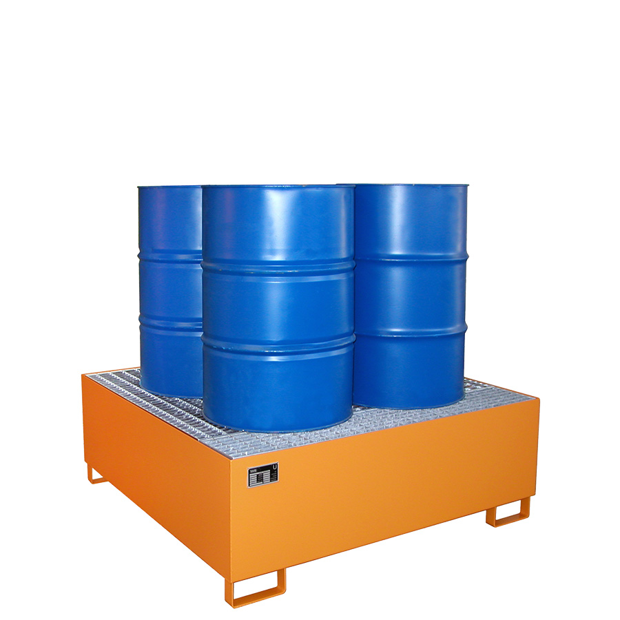 [043384] Cubeto de retención metálico con rejilla metálica - Cap.: 800 lts. - Dim.: 1460x1460x525h mm - naranja ral 2000