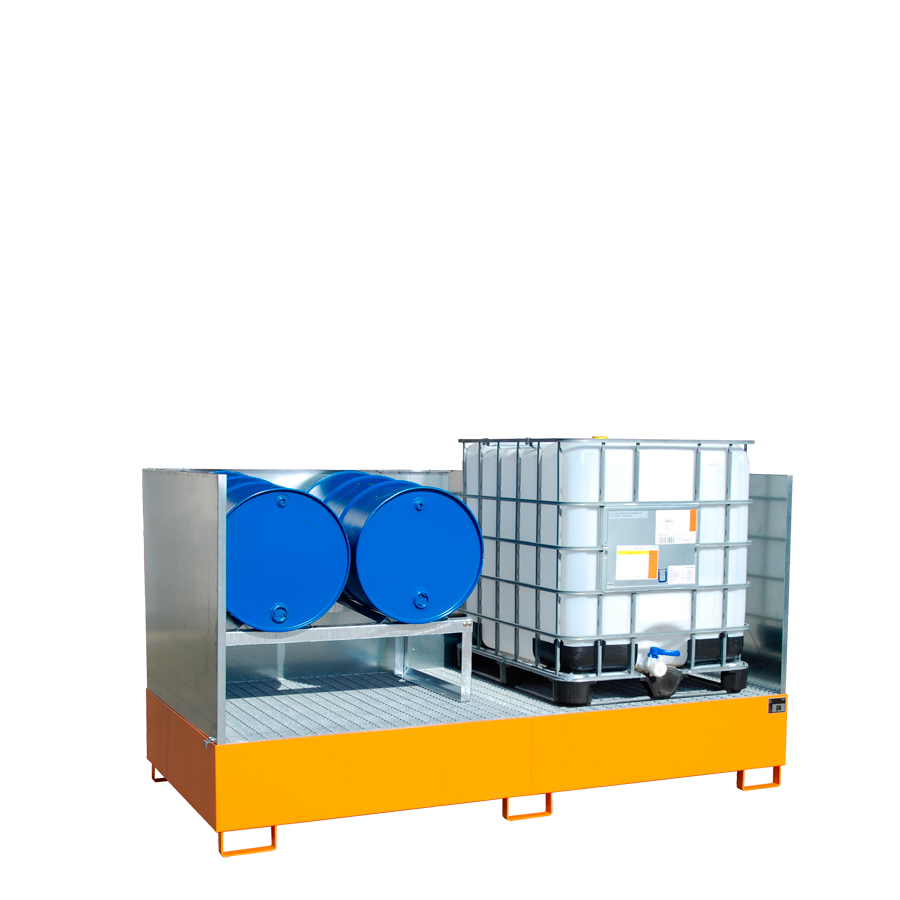 [043404] Cubeto de retención metálico con paredes y rejilla - Cap.: 1000 lts. - Dim.: 2650x1300x1435h mm - acero pintado