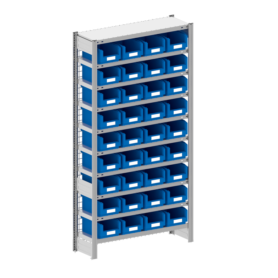 [043989] Estantería metálica con 36 cajas Openbox SK azules - Dim.: 1058x324x2000h mm - Acero cincado
