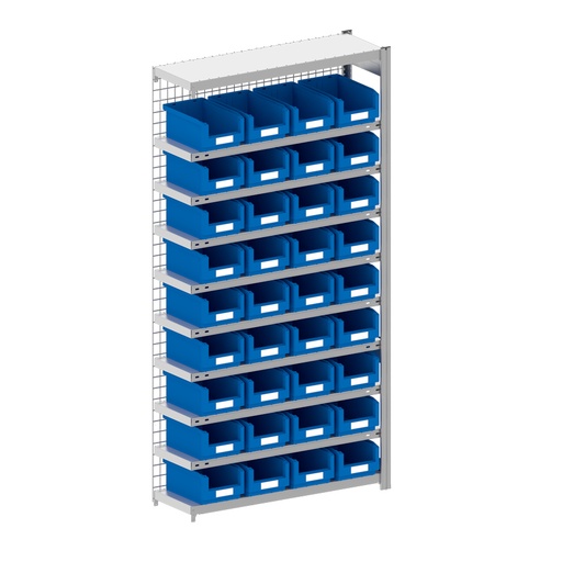 [043990] Módulo adicional de estantería metálica con 36 cajas Openbox SK azules - Dim.: 1008x324x2000h mm - Acero cincado