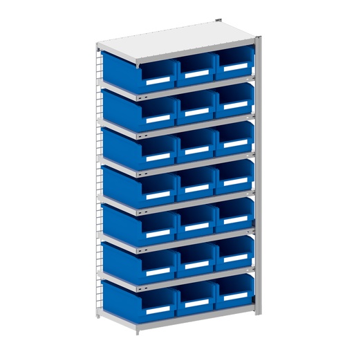 [043998] Módulo adicional de estantería metálica con 21 cajas Openbox SK azules - Dim.: 1008x524x2000h mm - Acero cincado