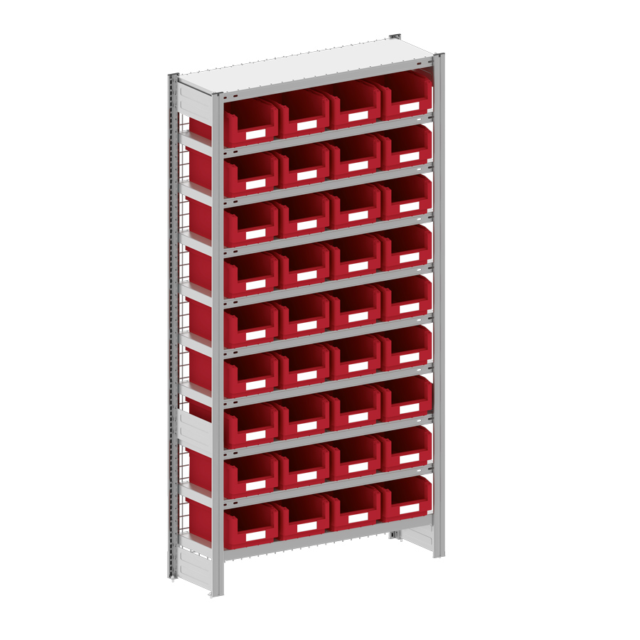 [044250] Estantería metálica con 36 cajas Openbox SK rojas - Dim.: 1058x324x2000h mm - Acero cincado