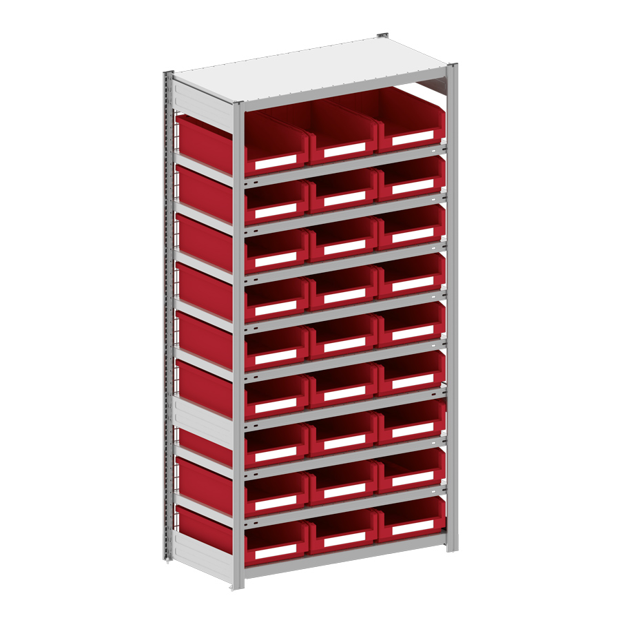 [044262] Estantería metálica con 27 cajas Openbox SK rojas - Dim.: 1058x524x2000h mm - Acero cincado