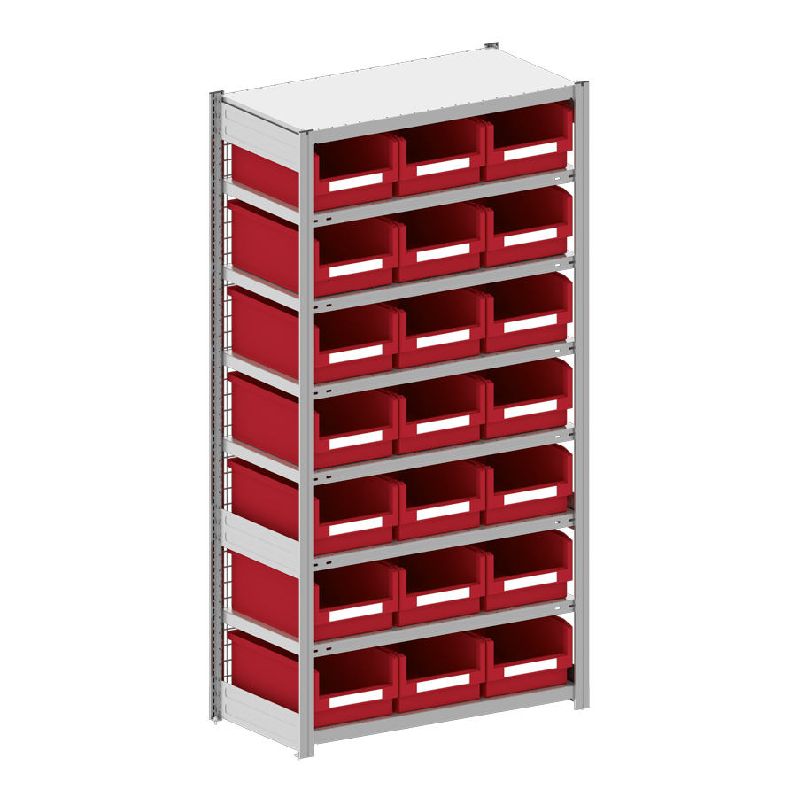 [044274] Estantería metálica con 21 cajas Openbox SK rojas - Dim.: 1058x524x2000h mm - Acero cincado
