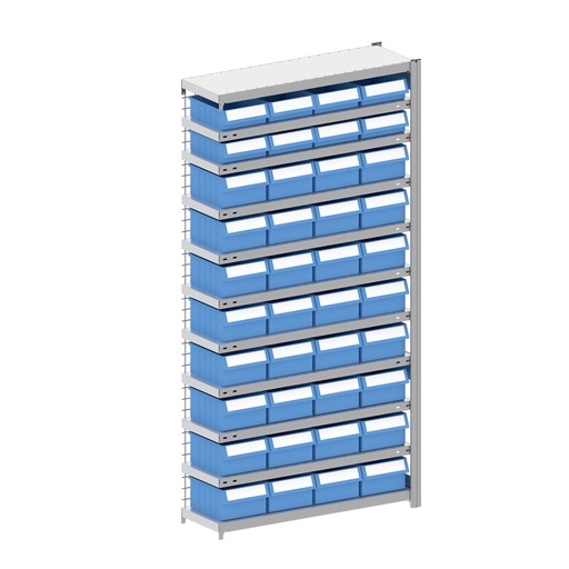 [044338] Módulo adicional de estantería metálica con 40 cajas Regalbox RK - Dim.: 1008x324x2000h mm - Galvanizado 