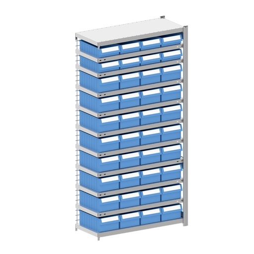 [044340] Módulo adicional de estantería metálica con 40 cajas Regalbox RK - Dim.: 1008x424x2000h mm - Galvanizado 