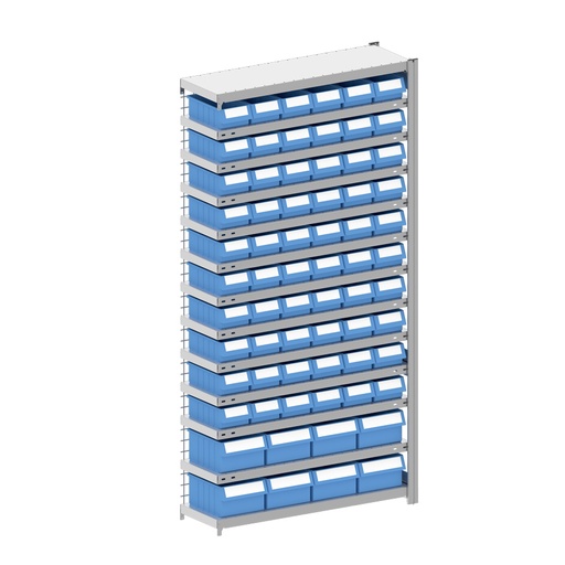 [044362] Módulo adicional de estantería metálica con 68 cajas Regalbox RK - Dim.: 1058x324x2000h mm - Galvanizado 