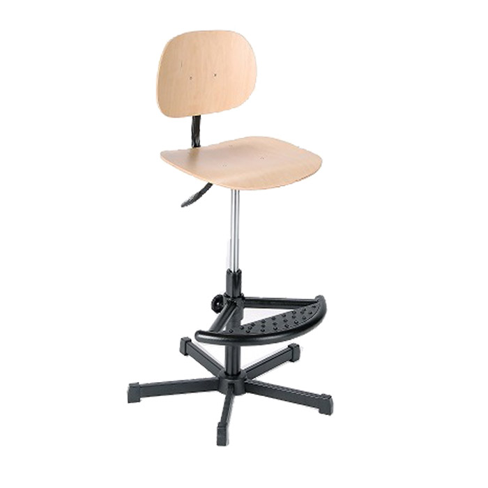 [044475] Silla para taller de madera regulable en altura con reposapiés - Altura asiento.: 520 / 770h mm - Haya