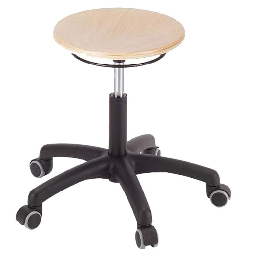 [044536] Taburete para taller de madera regulable en altura con ruedas - Altura asiento.: 390 / 520h mm - Haya