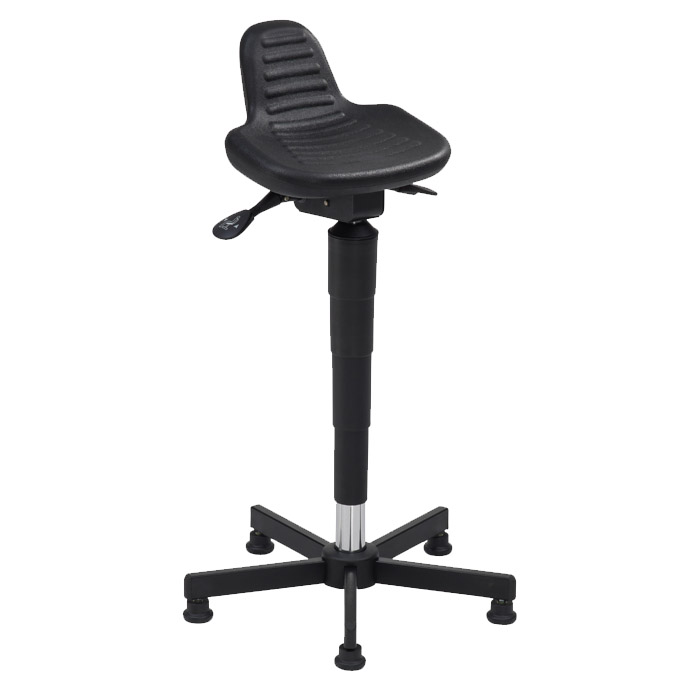 [044574] Taburete de pie para taller de poliuretano regulable en altura e inclinación y protección ESD - Altura asiento.: 625 / 910h mm - Negro
