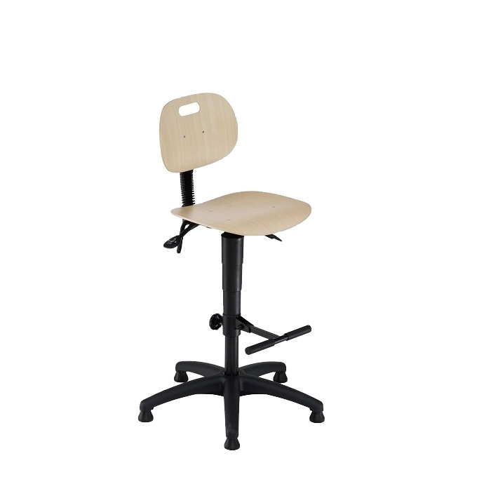 [044702] Silla para taller de madera regulable en altura e inclinación con reposapiés plegable - Altura asiento.: 590 / 840h mm - Haya