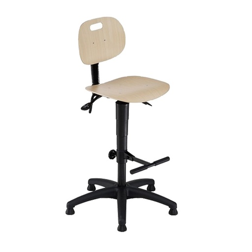 [044702] Silla para taller de madera regulable en altura e inclinación con reposapiés plegable - Altura asiento.: 590 / 840h mm - Haya
