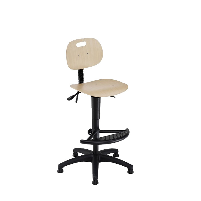 [044704] Silla para taller de madera regulable en altura e inclinación con reposapiés plegable - Altura asiento.: 590 / 840h mm - Haya