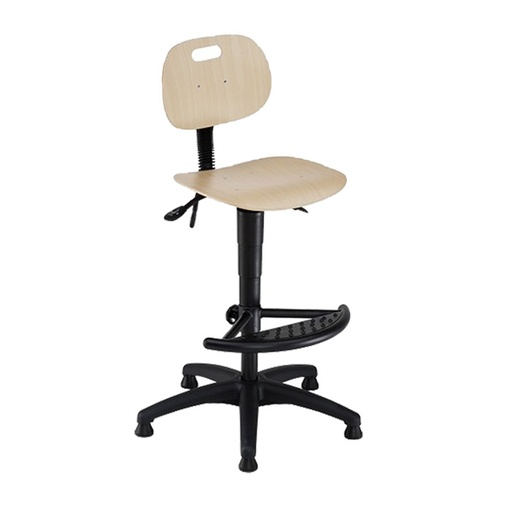 [044704] Silla para taller de madera regulable en altura e inclinación con reposapiés plegable - Altura asiento.: 590 / 840h mm - Haya