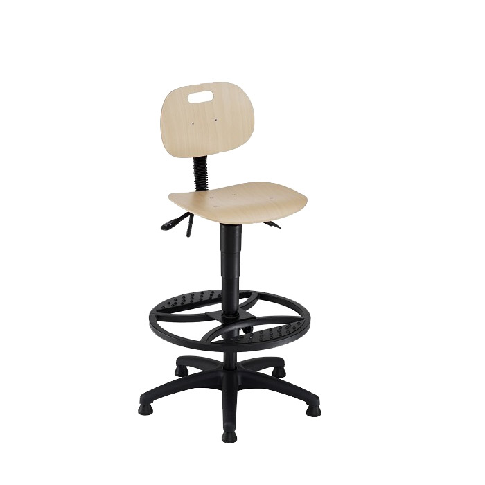 [044706] Silla para taller de madera regulable en altura e inclinación con reposapiés - Altura asiento.: 590 / 840h mm - Haya