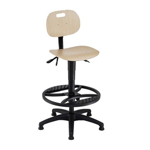 [044706] Silla para taller de madera regulable en altura e inclinación con reposapiés - Altura asiento.: 590 / 840h mm - Haya