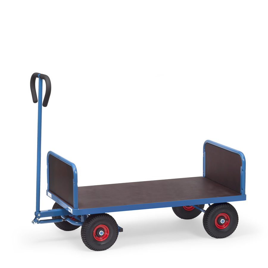 [044817] Remolque de tracción manual con paredes de madera - Dim. plataforma 1200x700 mm - Azul ral 5007