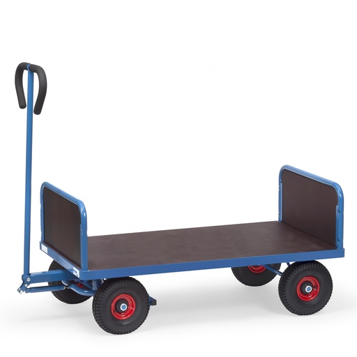 [044817] Remolque de tracción manual con paredes de madera - Dim. plataforma 1200x700 mm - Azul ral 5007