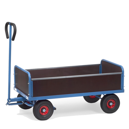 [044818] Remolque de tracción manual con paredes de madera - Dim. plataforma 1000x550 mm - Azul ral 5007