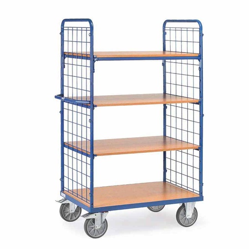 [044821] Carro de acero para picking con paredes de malla y 3 estantes -  Dim. plataforma 1.000 x 600 mm - Azul ral 5007
