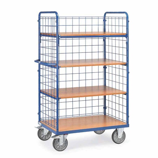 [044823] Carro de acero para picking con paredes de malla y 3 estantes -  Dim. plataforma 1.000 x 600 mm - Azul ral 5007