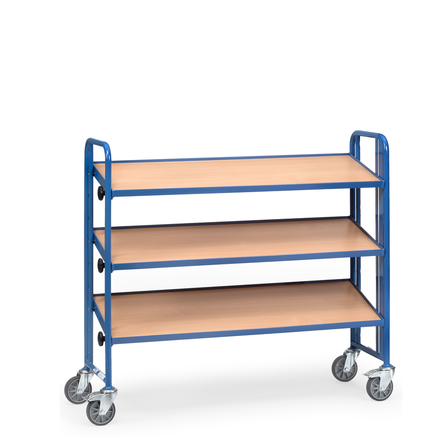 [044828] Carro porta cajas Eurobox con estante de madera (sin cajas) - Dim. plataforma 1240 x 415 mm - Azul ral 5007