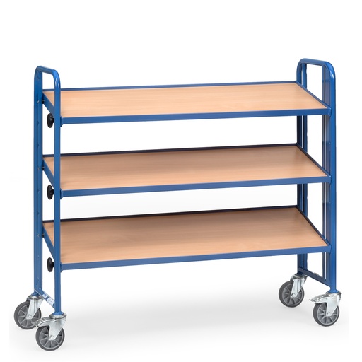 [044828] Carro porta cajas Eurobox con estante de madera (sin cajas) - Dim. plataforma 1240 x 415 mm - Azul ral 5007