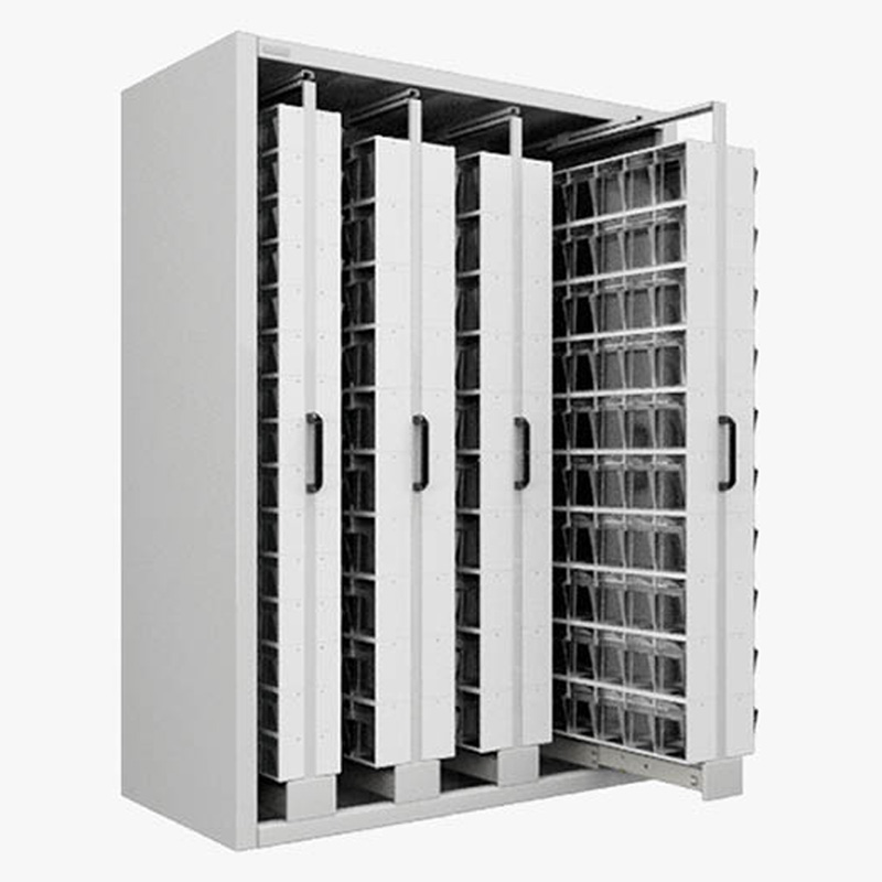 [044958] Estantería metálica con 4 estantes verticales extraíbles con contenedores Unibox - Dim.: 1481x707x2000h mm - Gris ral 7035