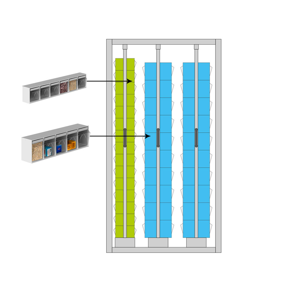 [044959] Estantería metálica con 3 estantes verticales extraíbles con contenedores Unibox - Dim.: 1073x707x2000h mm - Gris ral 7035