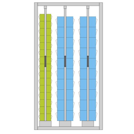[044959] Estantería metálica con 3 estantes verticales extraíbles con contenedores Unibox - Dim.: 1073x707x2000h mm - Gris ral 7035